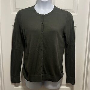 LOFT Olive Green Crewneck Button-Up Cardigan